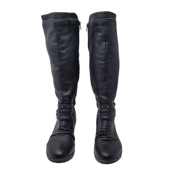 Rieker‎ Vegan Leather Black Knee High Zip Up Boots 40 Belted Buckle Quilted - Picture 12 of 12